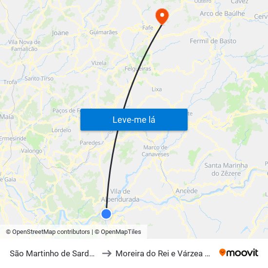 São Martinho de Sardoura to Moreira do Rei e Várzea Cova map