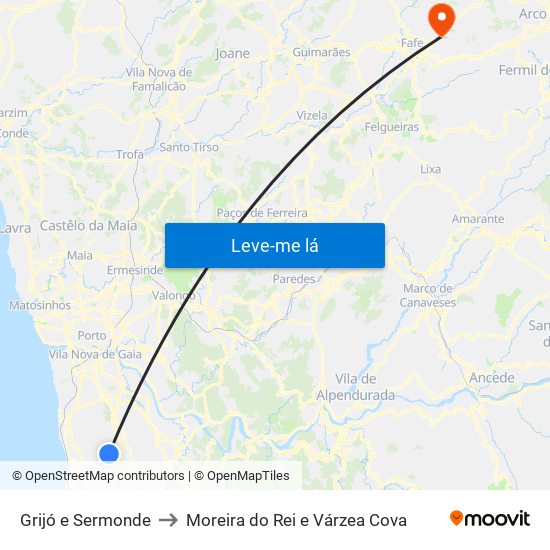 Grijó e Sermonde to Moreira do Rei e Várzea Cova map