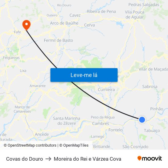 Covas do Douro to Moreira do Rei e Várzea Cova map