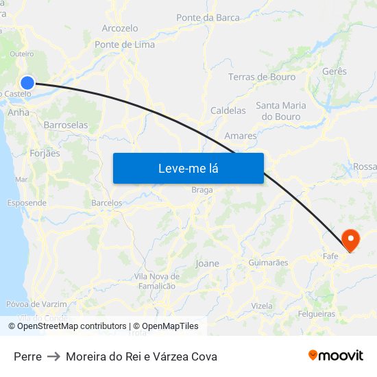 Perre to Moreira do Rei e Várzea Cova map