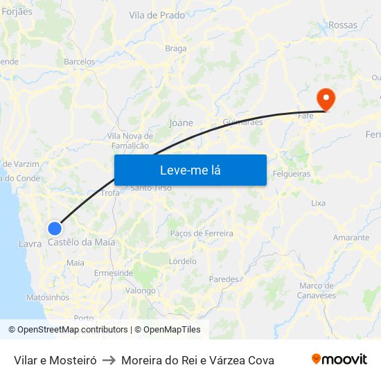 Vilar e Mosteiró to Moreira do Rei e Várzea Cova map