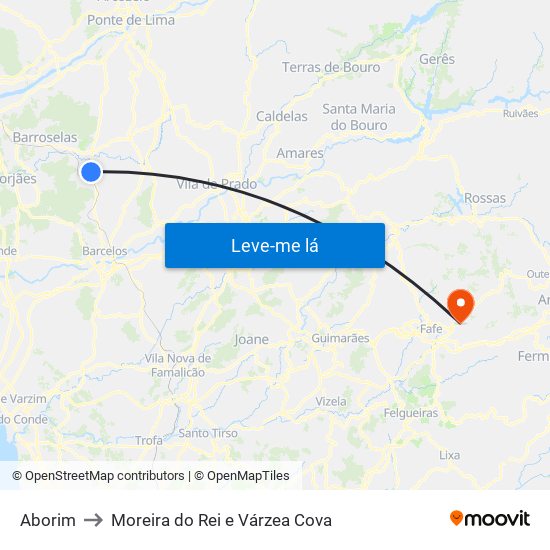 Aborim to Moreira do Rei e Várzea Cova map