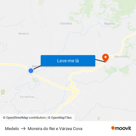 Medelo to Moreira do Rei e Várzea Cova map