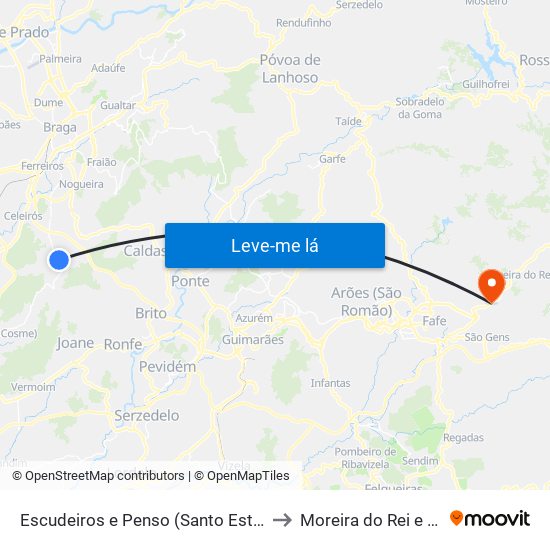 Escudeiros e Penso (Santo Estêvão e São Vicente) to Moreira do Rei e Várzea Cova map
