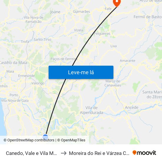Canedo, Vale e Vila Maior to Moreira do Rei e Várzea Cova map