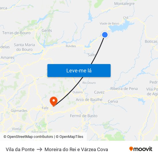 Vila da Ponte to Moreira do Rei e Várzea Cova map