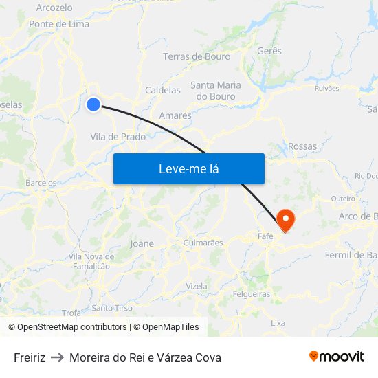 Freiriz to Moreira do Rei e Várzea Cova map