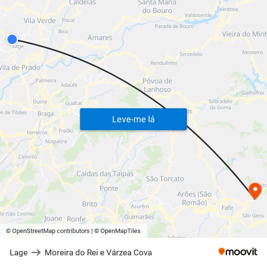 Lage to Moreira do Rei e Várzea Cova map