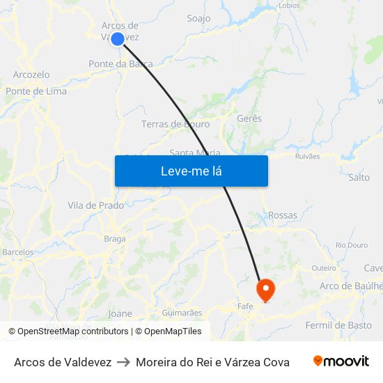 Arcos de Valdevez to Moreira do Rei e Várzea Cova map