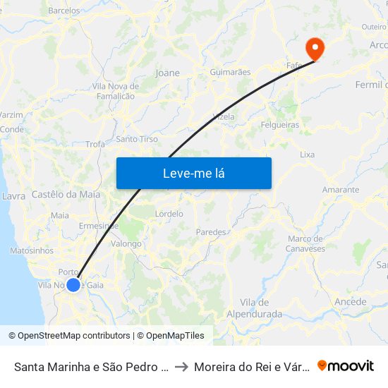 Santa Marinha e São Pedro da Afurada to Moreira do Rei e Várzea Cova map