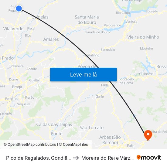 Pico de Regalados, Gondiães e Mós to Moreira do Rei e Várzea Cova map