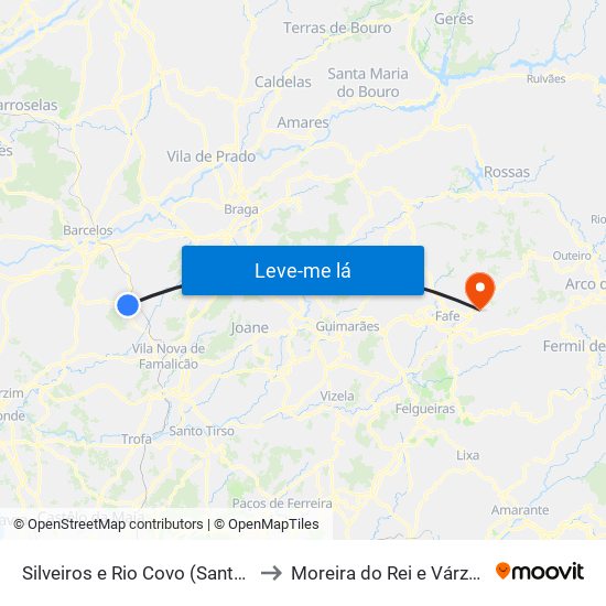 Silveiros e Rio Covo (Santa Eulália) to Moreira do Rei e Várzea Cova map