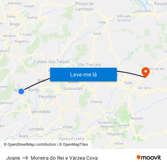 Joane to Moreira do Rei e Várzea Cova map