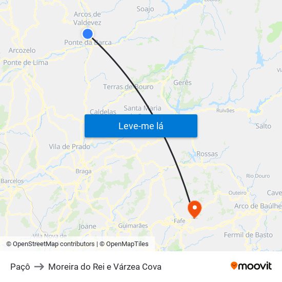 Paçô to Moreira do Rei e Várzea Cova map