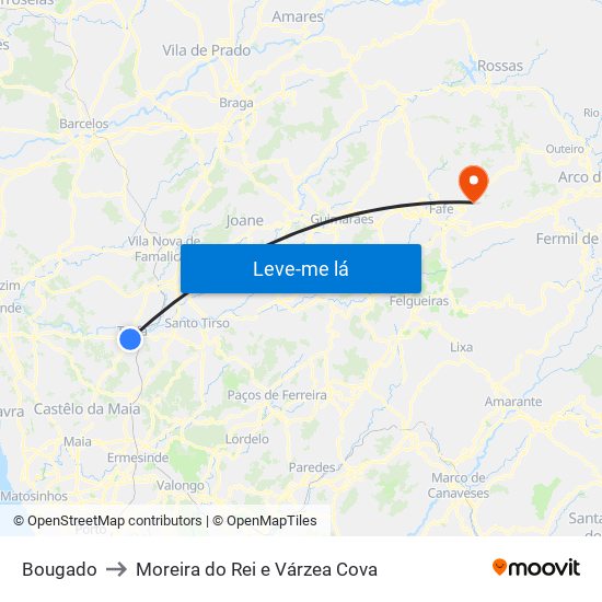 Bougado to Moreira do Rei e Várzea Cova map