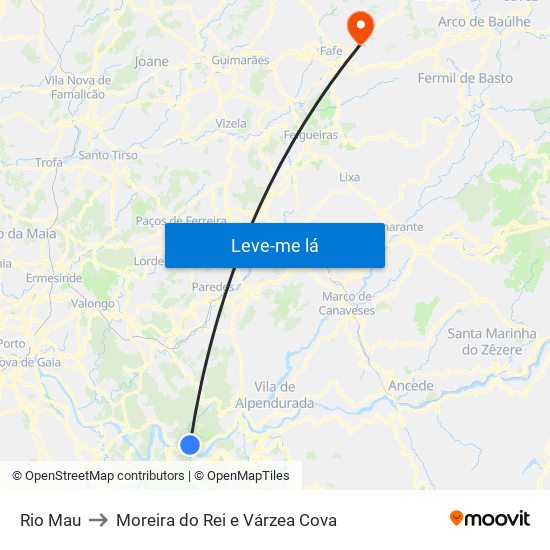 Rio Mau to Moreira do Rei e Várzea Cova map