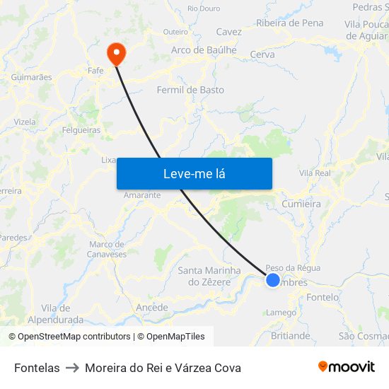 Fontelas to Moreira do Rei e Várzea Cova map