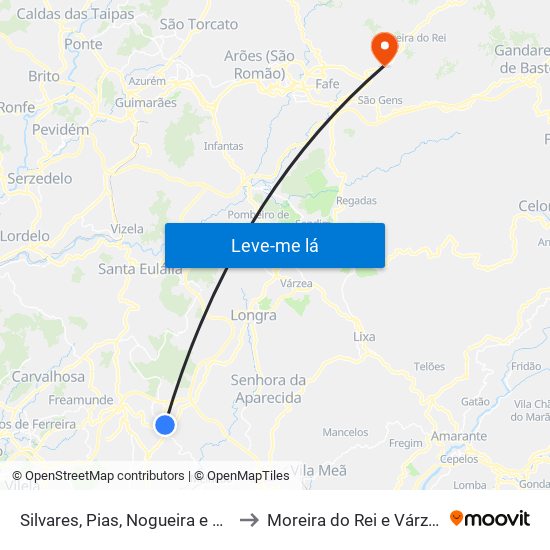 Silvares, Pias, Nogueira e Alvarenga to Moreira do Rei e Várzea Cova map