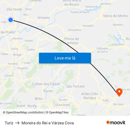 Turiz to Moreira do Rei e Várzea Cova map