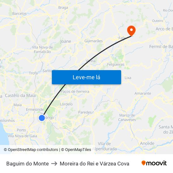 Baguim do Monte to Moreira do Rei e Várzea Cova map