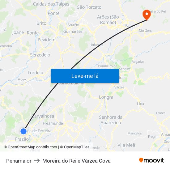 Penamaior to Moreira do Rei e Várzea Cova map