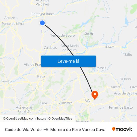 Cuide de Vila Verde to Moreira do Rei e Várzea Cova map