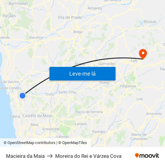 Macieira da Maia to Moreira do Rei e Várzea Cova map