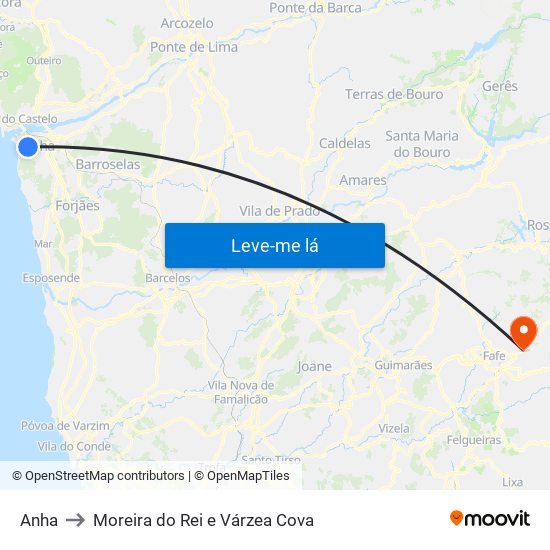 Anha to Moreira do Rei e Várzea Cova map