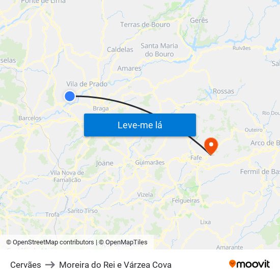 Cervães to Moreira do Rei e Várzea Cova map