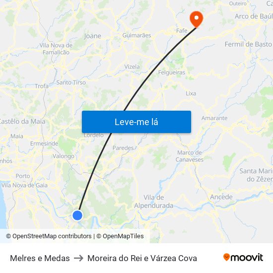 Melres e Medas to Moreira do Rei e Várzea Cova map