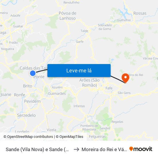 Sande (Vila Nova) e Sande (São Clemente) to Moreira do Rei e Várzea Cova map