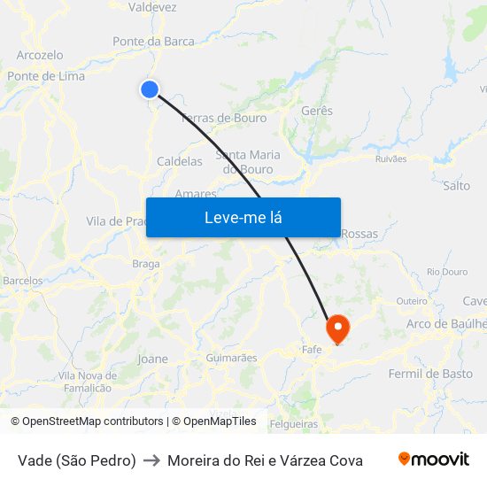 Vade (São Pedro) to Moreira do Rei e Várzea Cova map