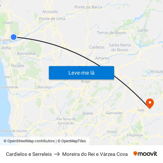 Cardielos e Serreleis to Moreira do Rei e Várzea Cova map