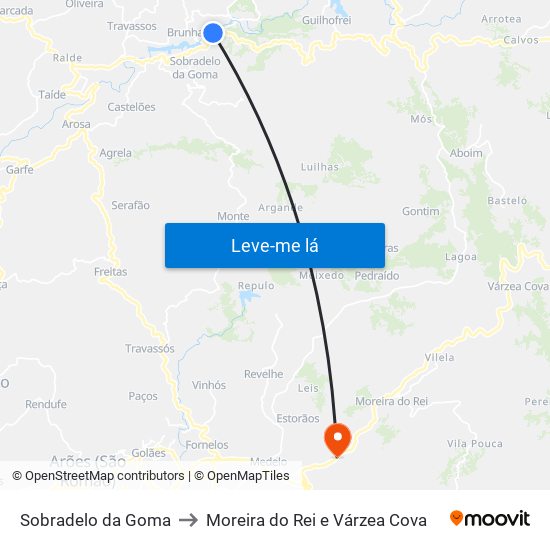 Sobradelo da Goma to Moreira do Rei e Várzea Cova map