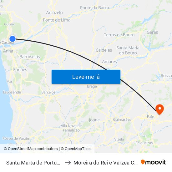 Santa Marta de Portuzelo to Moreira do Rei e Várzea Cova map