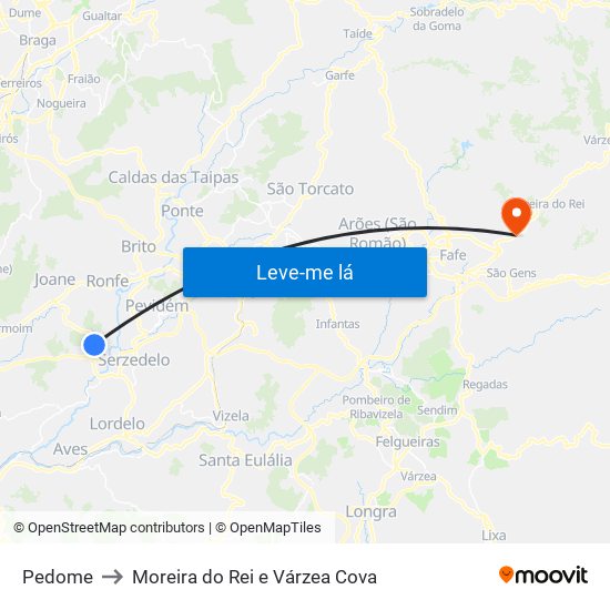 Pedome to Moreira do Rei e Várzea Cova map