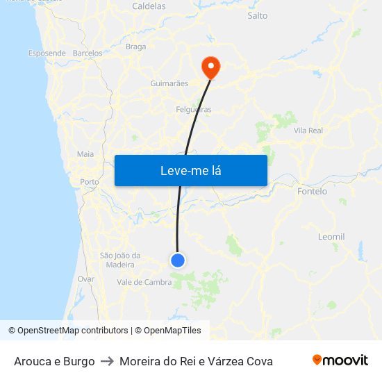 Arouca e Burgo to Moreira do Rei e Várzea Cova map