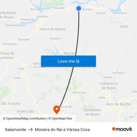 Salamonde to Moreira do Rei e Várzea Cova map