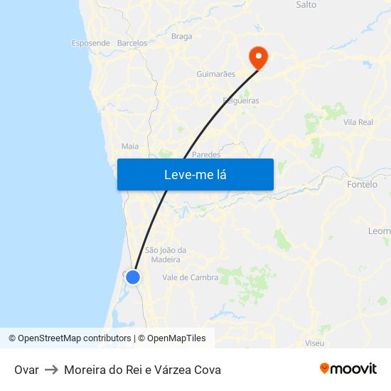 Ovar to Moreira do Rei e Várzea Cova map