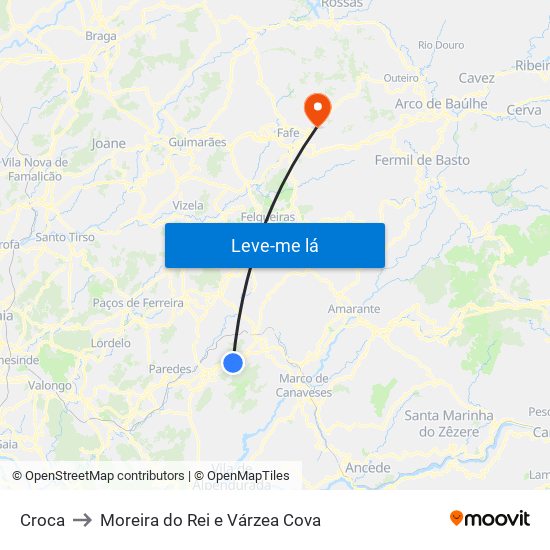 Croca to Moreira do Rei e Várzea Cova map