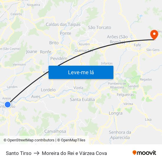 Santo Tirso to Moreira do Rei e Várzea Cova map