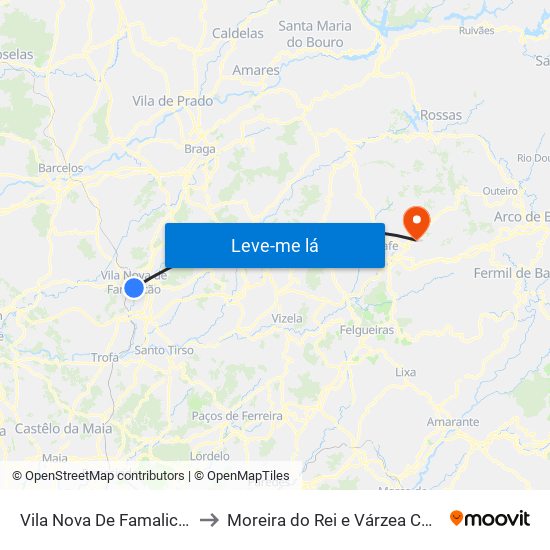Vila Nova De Famalicão to Moreira do Rei e Várzea Cova map