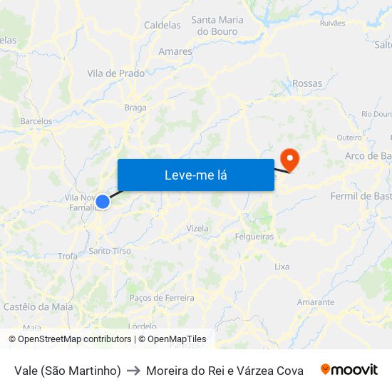 Vale (São Martinho) to Moreira do Rei e Várzea Cova map