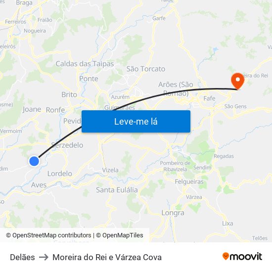 Delães to Moreira do Rei e Várzea Cova map