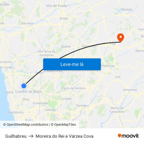 Guilhabreu to Moreira do Rei e Várzea Cova map