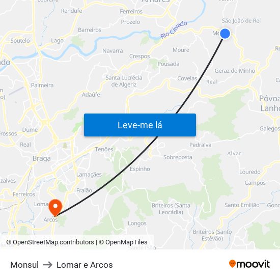 Monsul to Lomar e Arcos map