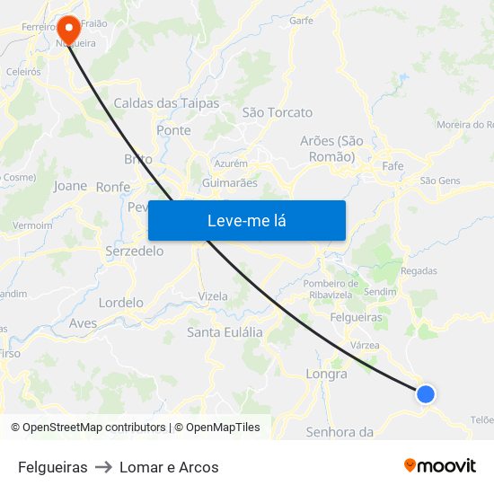 Felgueiras to Lomar e Arcos map