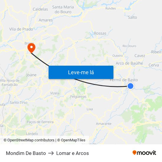 Mondim De Basto to Lomar e Arcos map