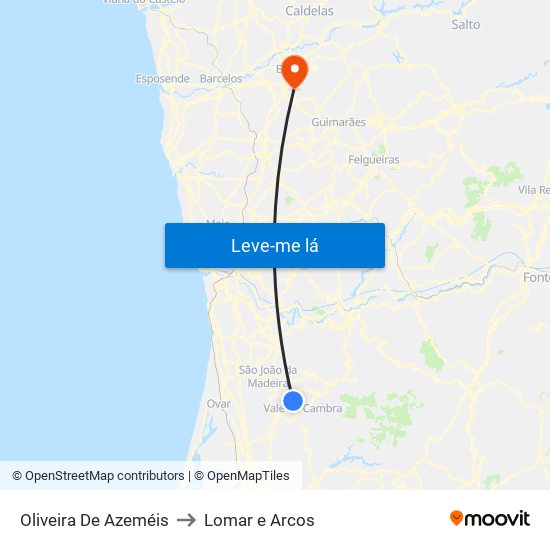 Oliveira De Azeméis to Lomar e Arcos map