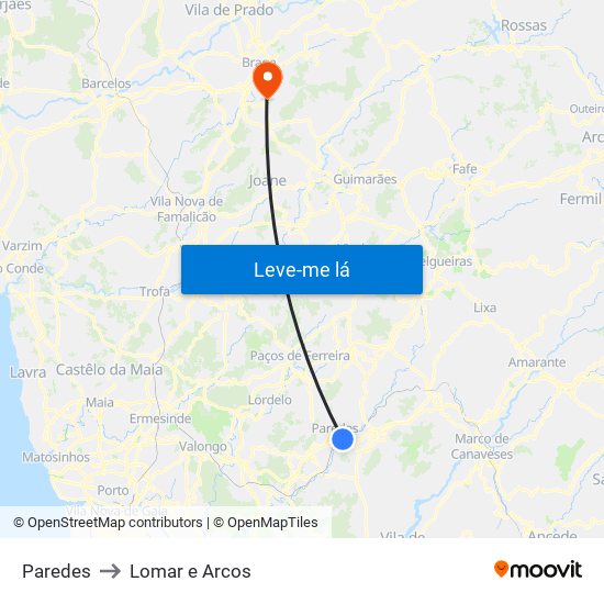 Paredes to Lomar e Arcos map